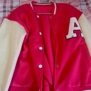 Letter Emboidery Drop Shoulder Colorblock Bomber Jacket